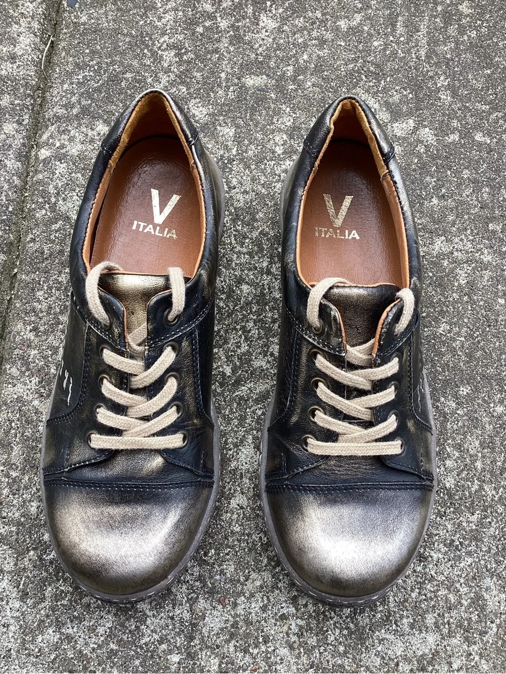 V‎ Italia Genuine Leather Bronze Metallic Comfort Walking Shoes EU 39 US 8.5